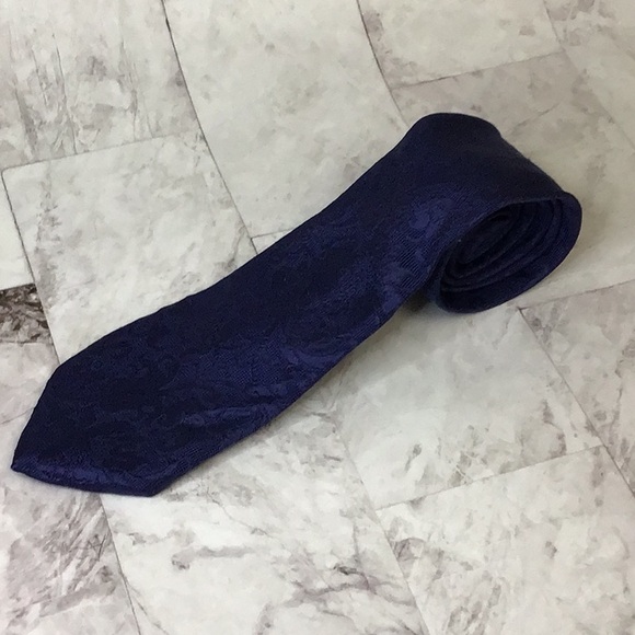 Michael Kors silk skinny navy blue Necktie in Baroque style, Repp Silk - Picture 2 of 6